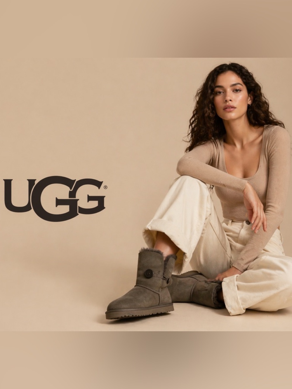 UGG Classic Mini Bailey Button Boots Gray Sheepskin Cozy Winter W5